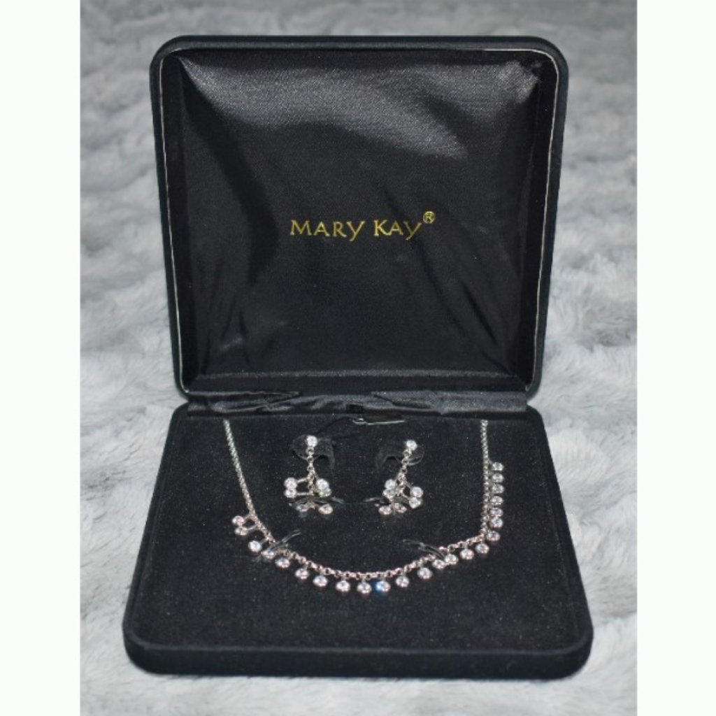 Nwt Rare Mary Kay Necklace And Earring Jewelry Set Dangle Sparkle Silver Circle